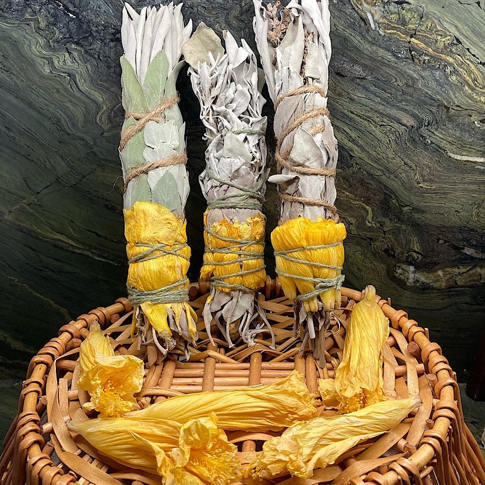 Harvest Sunshine Gift Set White Sage Yellow Hibiscus Organic Hand Crafted New